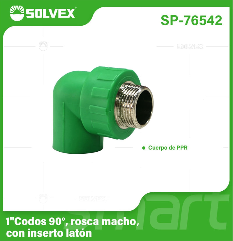 Codo PPR 90° 1" con Rosca Macho. Conector Termofusión para Agua.