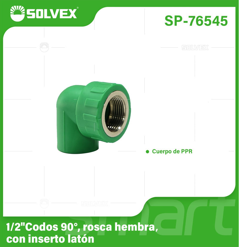 Codo PPR 90° 1/2" con Rosca Hembra. Conector Termofusión para Agua