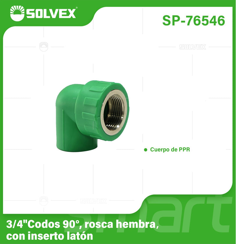 Codo PPR 90° 3/4" con Rosca Hembra. Conector Termofusión para Agua