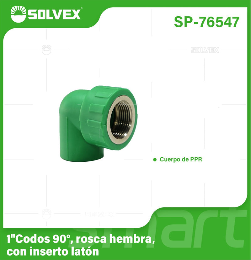 Codo PPR 90° 1" con Rosca Hembra. Conector Termofusión para Agua