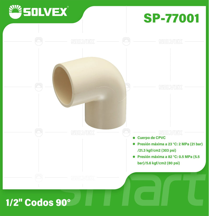 Codo CPVC 90° de 1/2". Conector para Agua Caliente y Fría. Unión Segura.