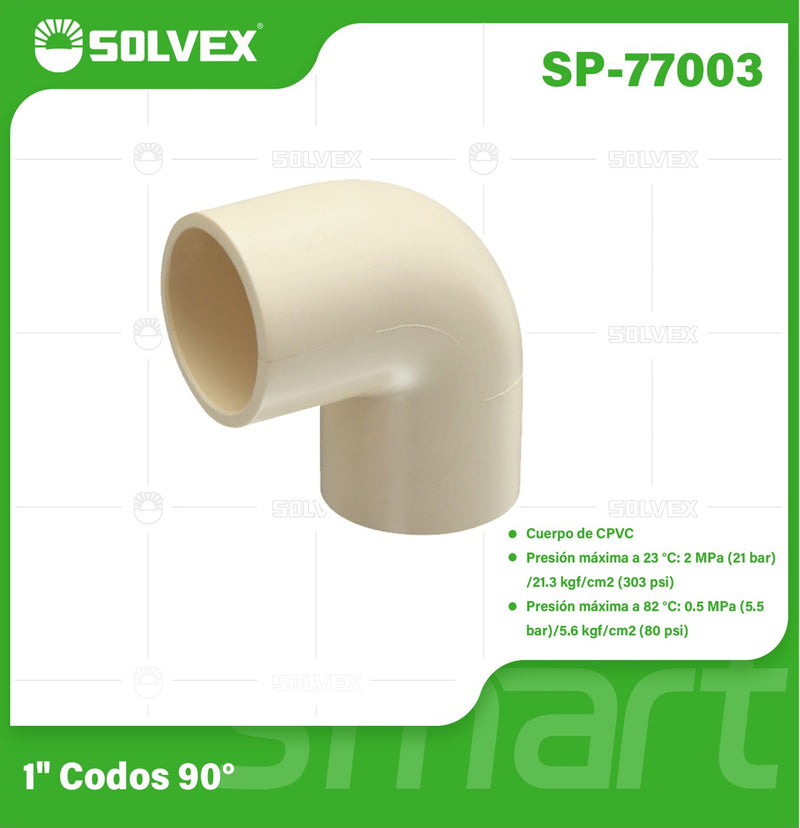 Codo CPVC 90° de 1". Conector para Agua Caliente y Fría. Unión Segura.