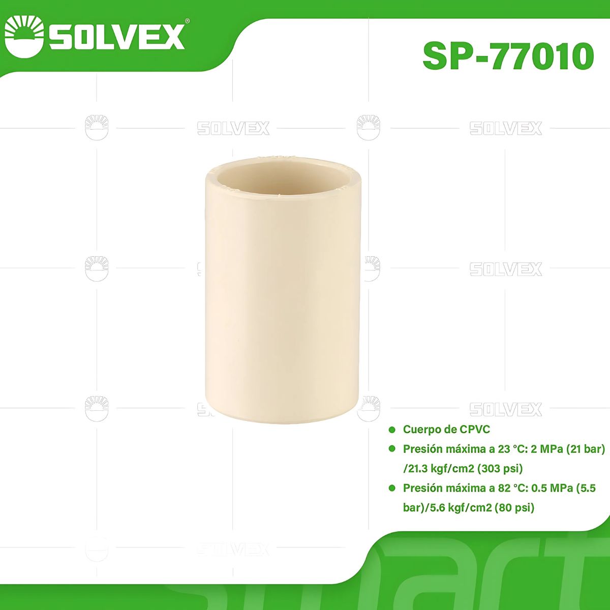 Coples CPVC. Conexiones Termofusión. Unión Recta para Agua Caliente y Fría. Couplings.