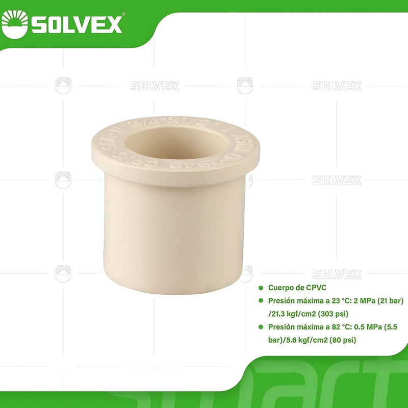 Reducciones CPVC. Bushings Adaptadores para Agua Caliente y Fría. Conexión Termofusión.