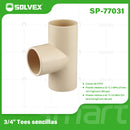 Tee CPVC 3/4". Conector en T para Agua Caliente y Fría. Unión Termofusión.