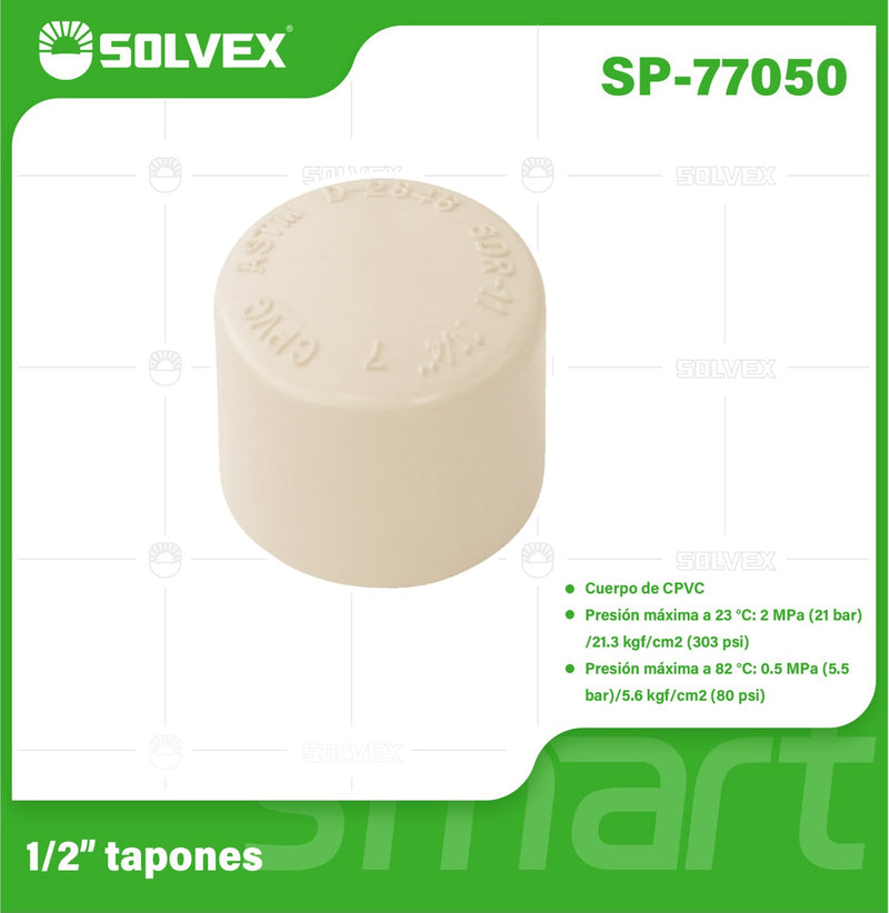 Tapón CPVC 1/2". Cierre Hermético para Agua Caliente y Fría. Conexión Termofusión.