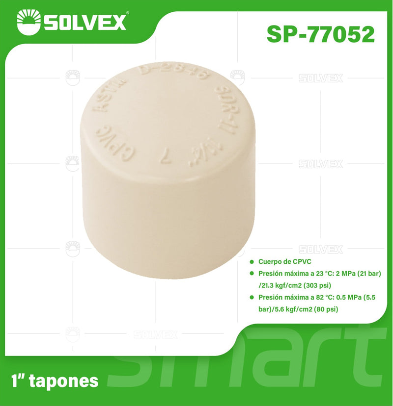 Tapón CPVC 1". Cierre Hermético para Agua Caliente y Fría. Conexión Termofusión.