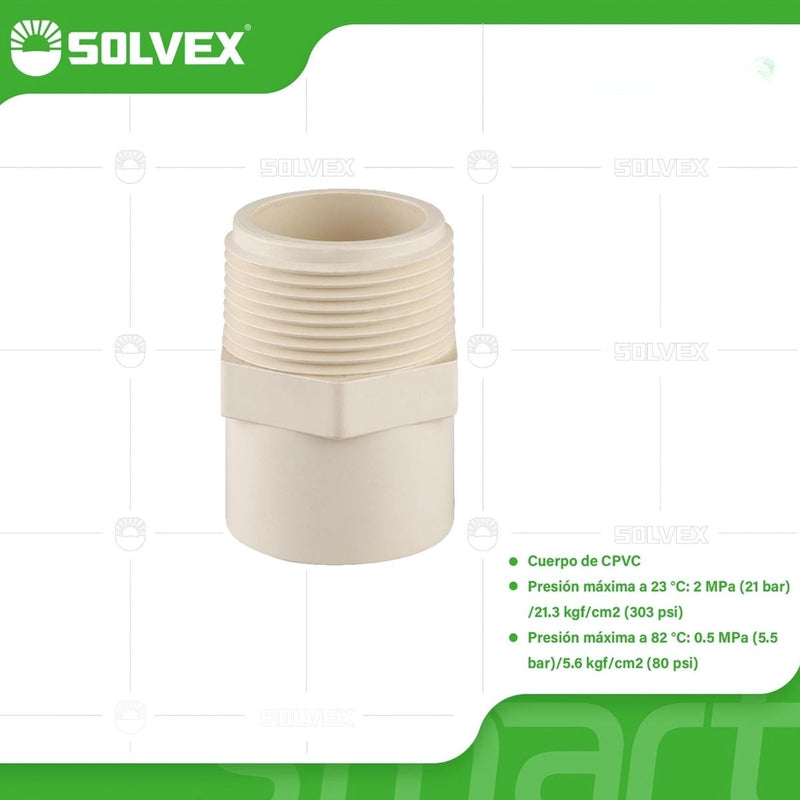 Adaptadores CPVC Machos. Conectores finales Roscados para Agua Caliente y Fría.