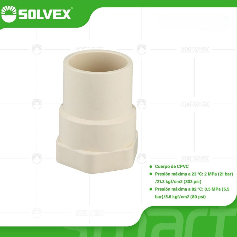 Adaptadores CPVC Hembras. Conectores Finales Roscados para Agua Caliente y Fría.