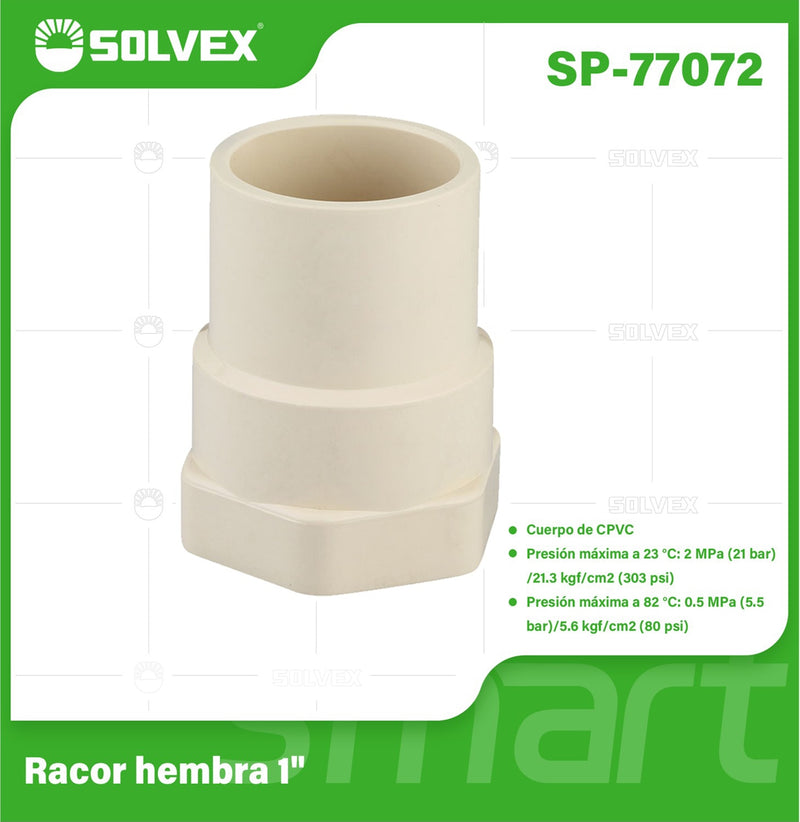 Adaptador CPVC Hembra 1". Conector Final Roscado para Agua Caliente y Fría.