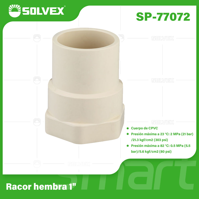 Adaptador CPVC Hembra 1". Conector Final Roscado para Agua Caliente y Fría.