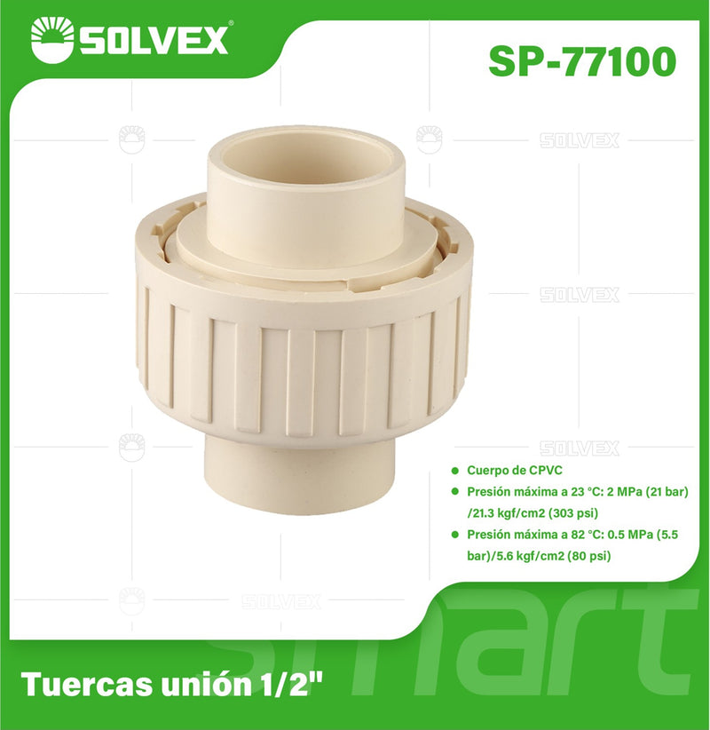 Unión universal CPVC 1/2". Conector Desmontable para Agua Caliente y Fría. Coupling.