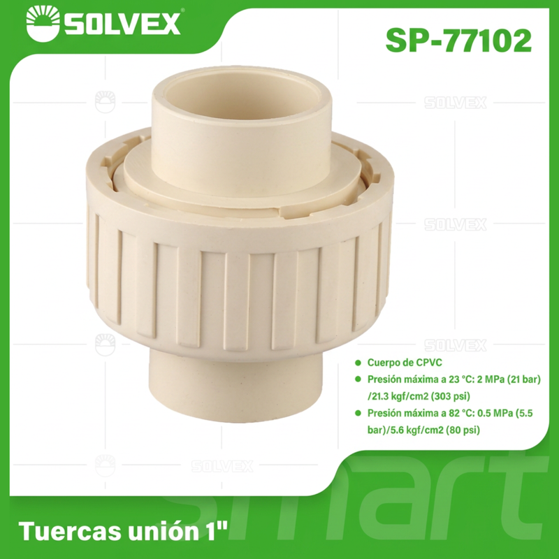Unión universal CPVC 1". Conector Desmontable para Agua Caliente y Fría. Coupling.