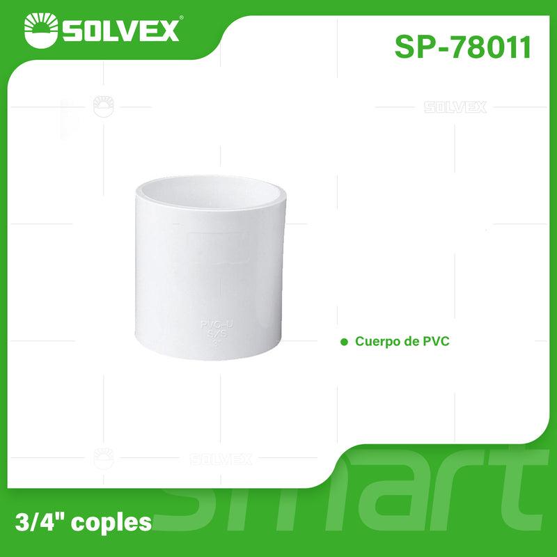 Cople de PVC 3/4" para Agua Potable. Unión de Tuberías Resistente.
