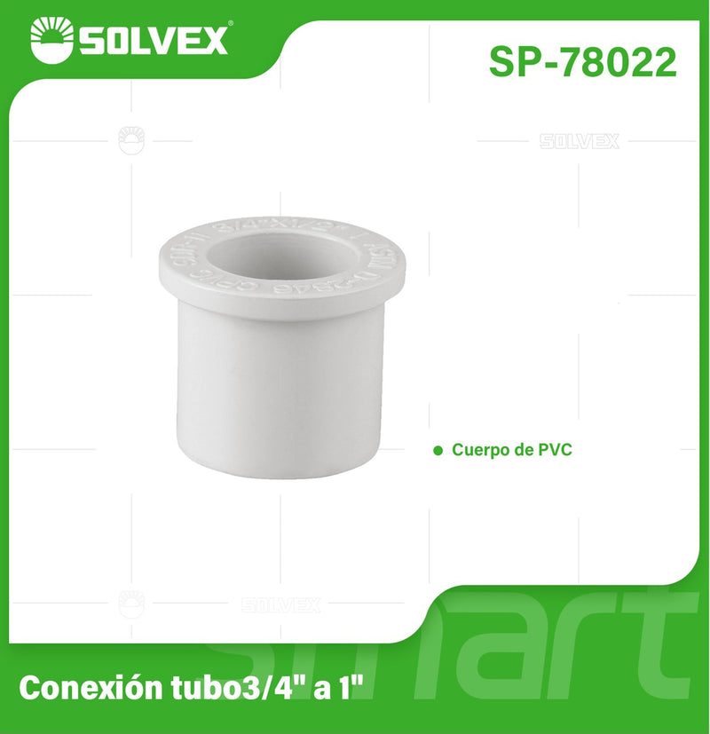 Reducción PVC 3/4" a 1". Bushing Adaptador para Agua Potable. Conexión Roscada de Presión.