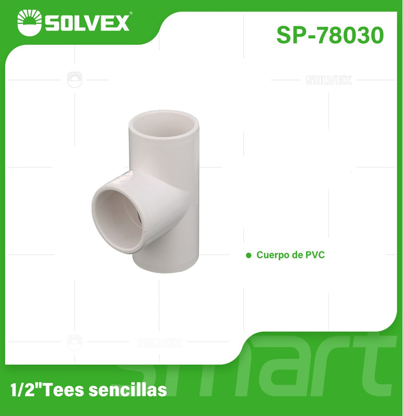 Tee PVC 1/2". Unión Conector en T para Agua Potable.