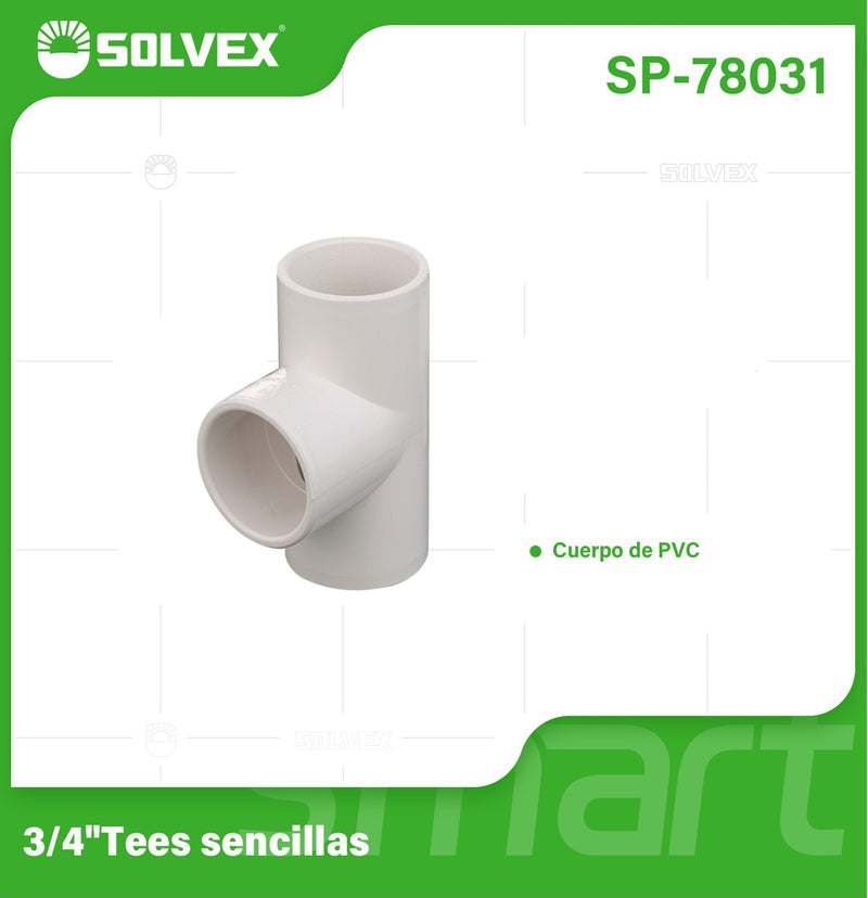 Tee PVC 3/4". Unión Conector en T para Agua Potable.