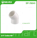 Codo PVC 45° 3/4". Conector de Tubería para Agua Potable.
