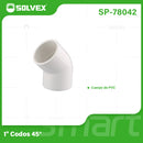 Codo PVC 45° 1". Conector de Tubería para Agua Potable.
