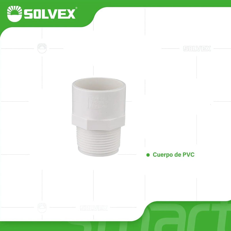 Adaptadores Machos de PVC. Conectores Roscados para Tuberías de Agua Potable.