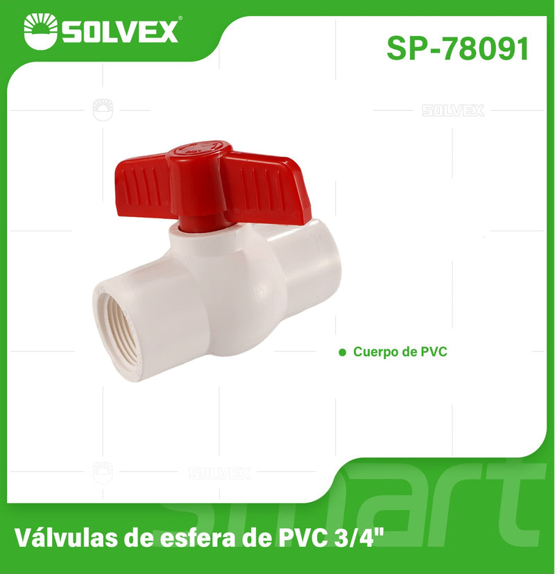 Válvula de Bola PVC 3/4". Llave de Esfera para Agua Potable. Presión 150 psi.