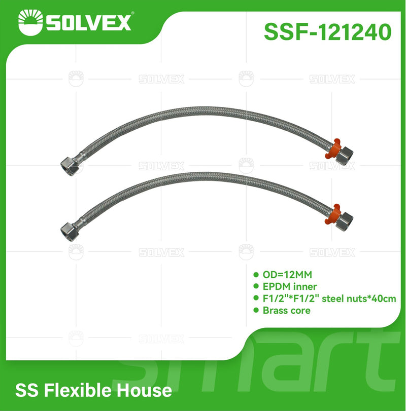 Tubo De Abasto Manguera Flexible 40Cm (Par). Acero Inoxidable Trenzado Con Tuercas Metálicas H1/2'' x H1/2''.