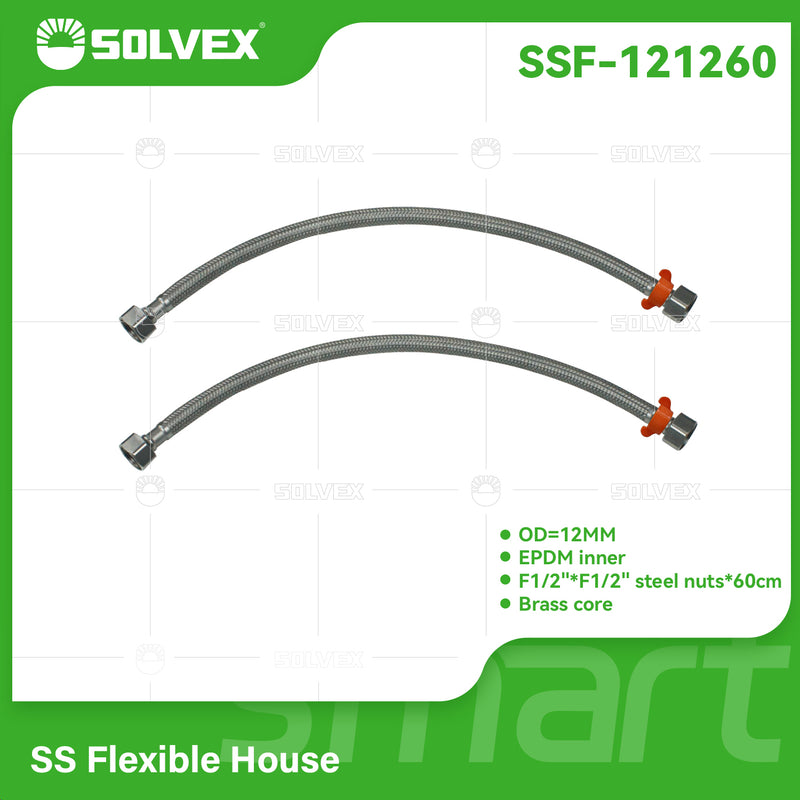 Tubo De Abasto Manguera Flexible 60Cm (Par). Acero Inoxidable Trenzado Con Tuercas Metálicas H1/2'' x H1/2''.