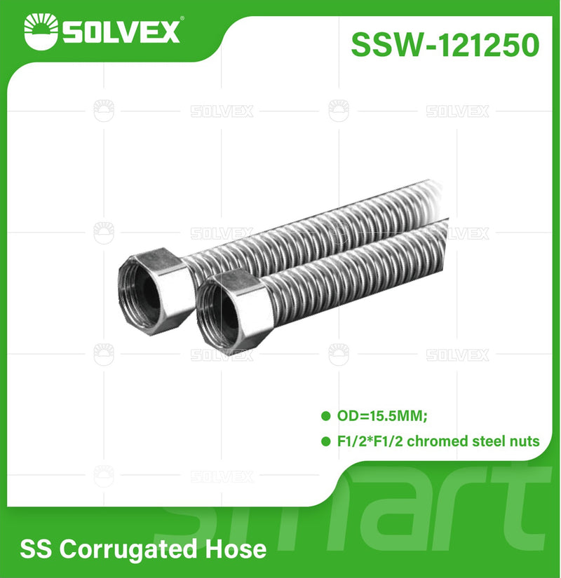 Tubo De Abasto Manguera Corrugada Flexible 50Cm. Acero Inoxidable Con Tuercas Cromadas H1/2'' x H1/2''.