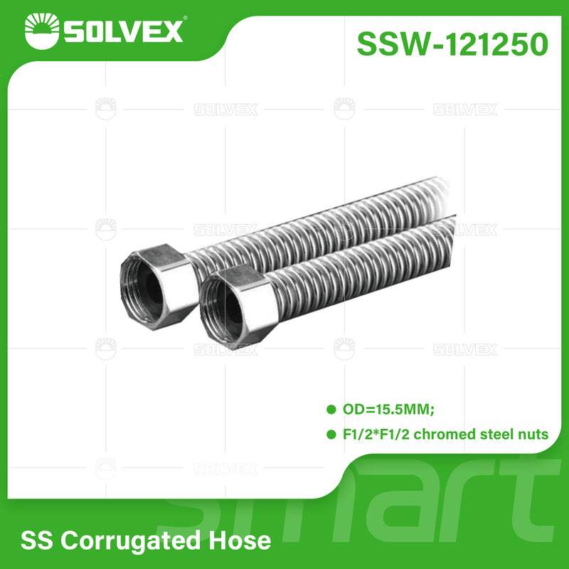 Tubo De Abasto Manguera Corrugada Flexible 50Cm. Acero Inoxidable Con Tuercas Cromadas H1/2'' x H1/2''.