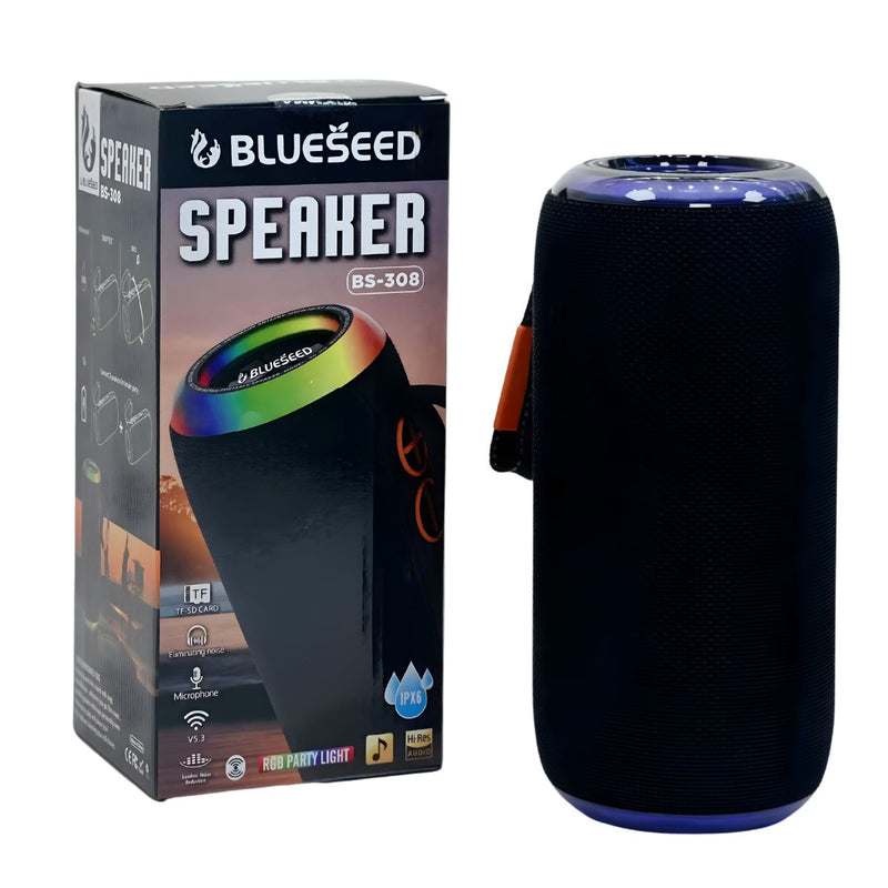 Bocina Bluetooth Portátil 20W con Luz RGB. Altavoz Parlante Inalámbrico Resistente al Agua IPX6 con Radio FM, USB, AUX, TF y Batería 2400mAh.