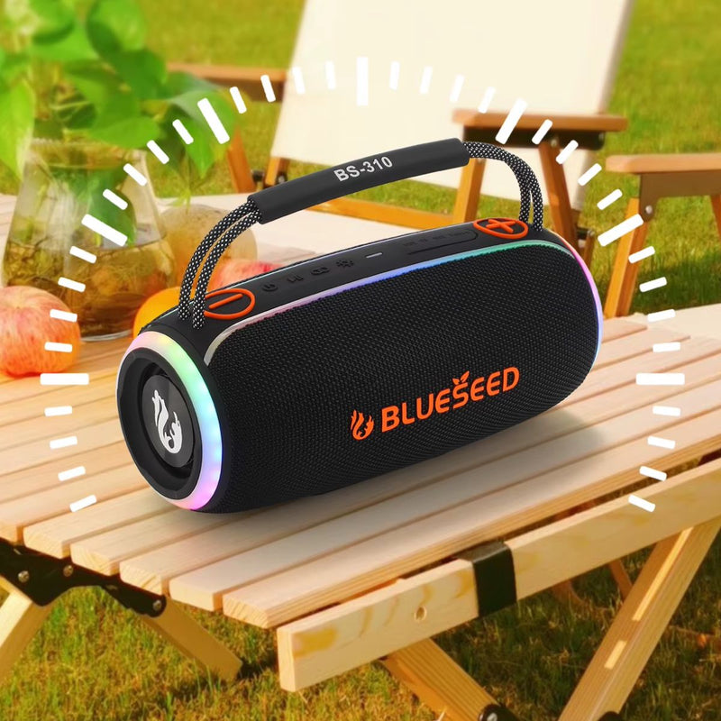 Bocina Bluetooth 5.3 Portátil 20W IPX6. Altavoz Inalámbrico con USB, FM, AUX, TWS y Batería 3000mAh. Speaker Parlante con Iluminación RGB.