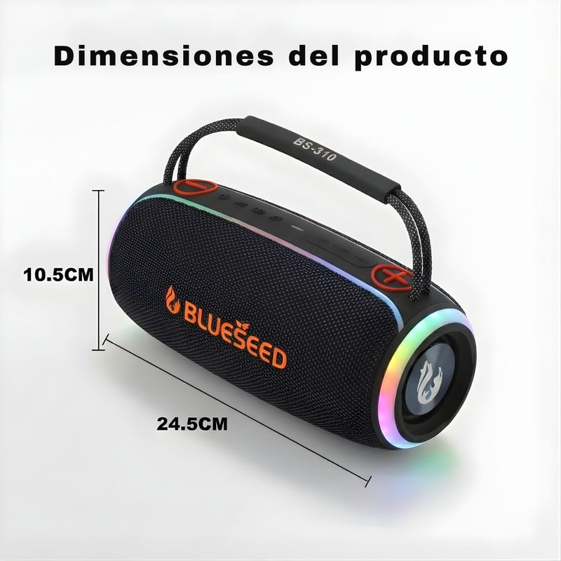 Bocina Bluetooth 5.3 Portátil 20W IPX6. Altavoz Inalámbrico con USB, FM, AUX, TWS y Batería 3000mAh. Speaker Parlante con Iluminación RGB.