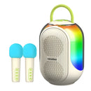 Bocina Bluetooth Portátil para Karaoke. Parlante Inalámbrico con 2 Micrófonos. Altavoz con Luz RGB. Sonido 10W RMS. Radio FM USB TF AUX.