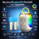 Bocina Bluetooth Portátil para Karaoke. Parlante Inalámbrico con 2 Micrófonos. Altavoz con Luz RGB. Sonido 10W RMS. Radio FM USB TF AUX.