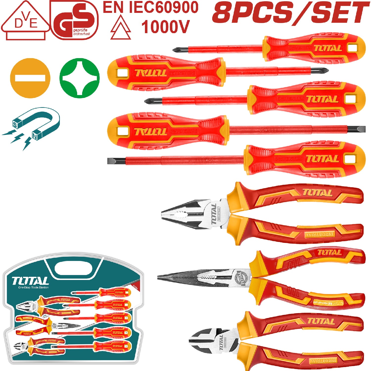 Herramientas aisladas. Certificación 1000V VDE/GS Set de 8 piezas.