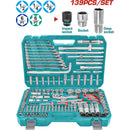 Sockets Dados 139 Piezas Variadas En Maletín. (Llaves, Barras, Adaptador, Mangos) En Juego Kit 1/4", 3/8" Y 1/2".