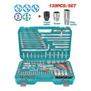 Sockets Dados 139 Piezas Variadas En Maletín. (Llaves, Barras, Adaptador, Mangos) En Juego Kit 1/4", 3/8" Y 1/2".