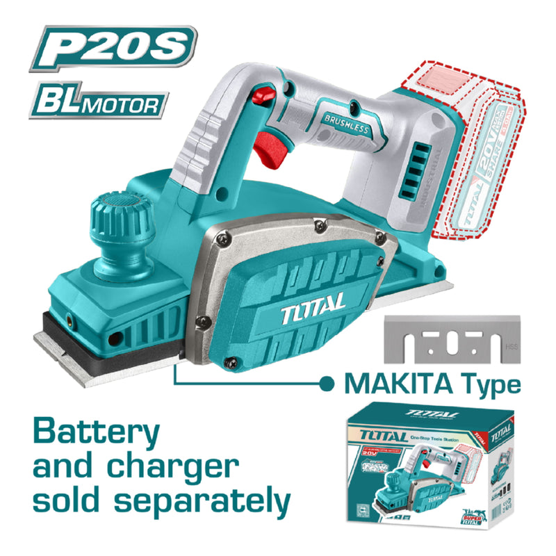 Cepillo Eléctrico De Madera Inalámbrico 320W 14000Rpm 82 x 2mm 20V. No incluye batería ni cargador.