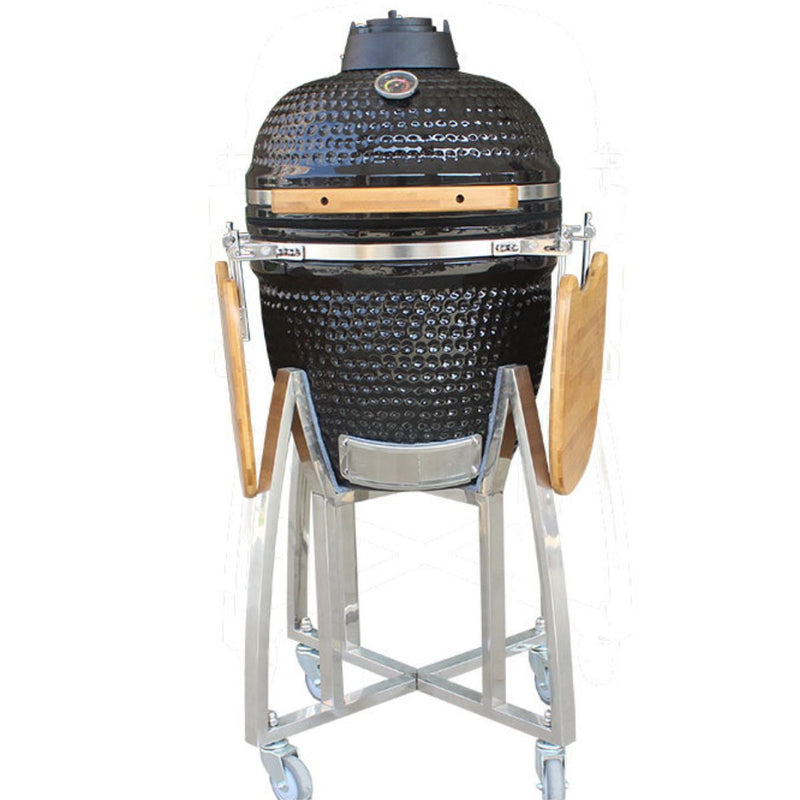 Parrilla Kamado Ahumador Cerámica 18” (38.5 cm). BBQ Asador De Carbón Portátil con Termómetro Barbacoa.