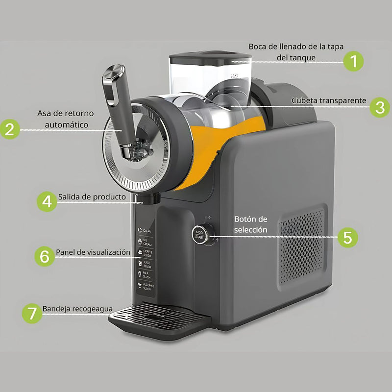 Máquina granizado. Prepara Helados, Granizados, Batidos, Café Frappé Y Cócteles slushie. Con 5 Programas Preestablecidos. 110V