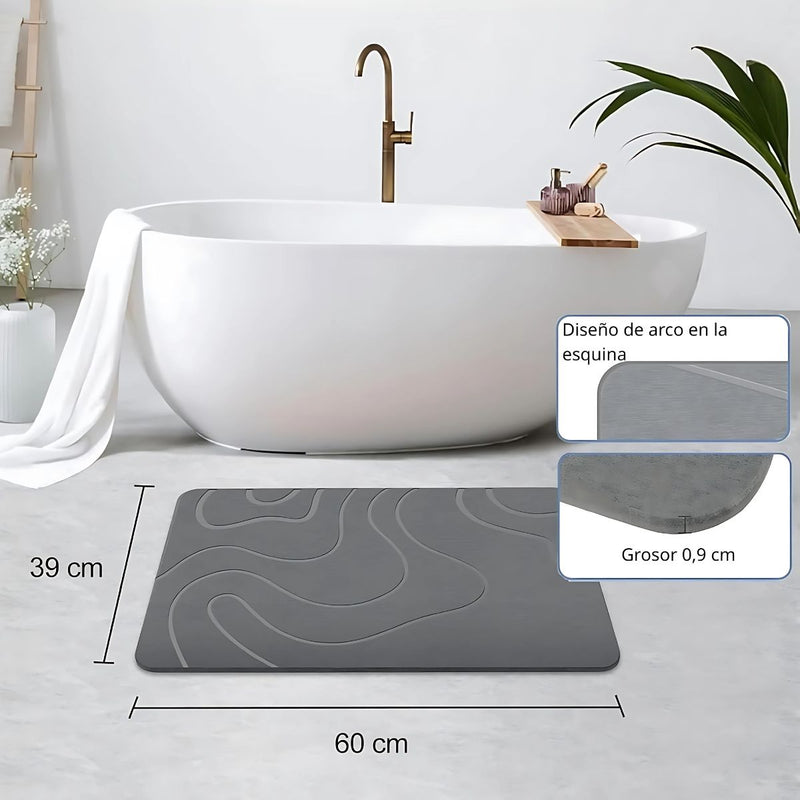 Alfombra De Baño de diatomeas Super Absorbente Antideslizante. Tapete baño De Secado Rápido. 60x39 Cm.Gris