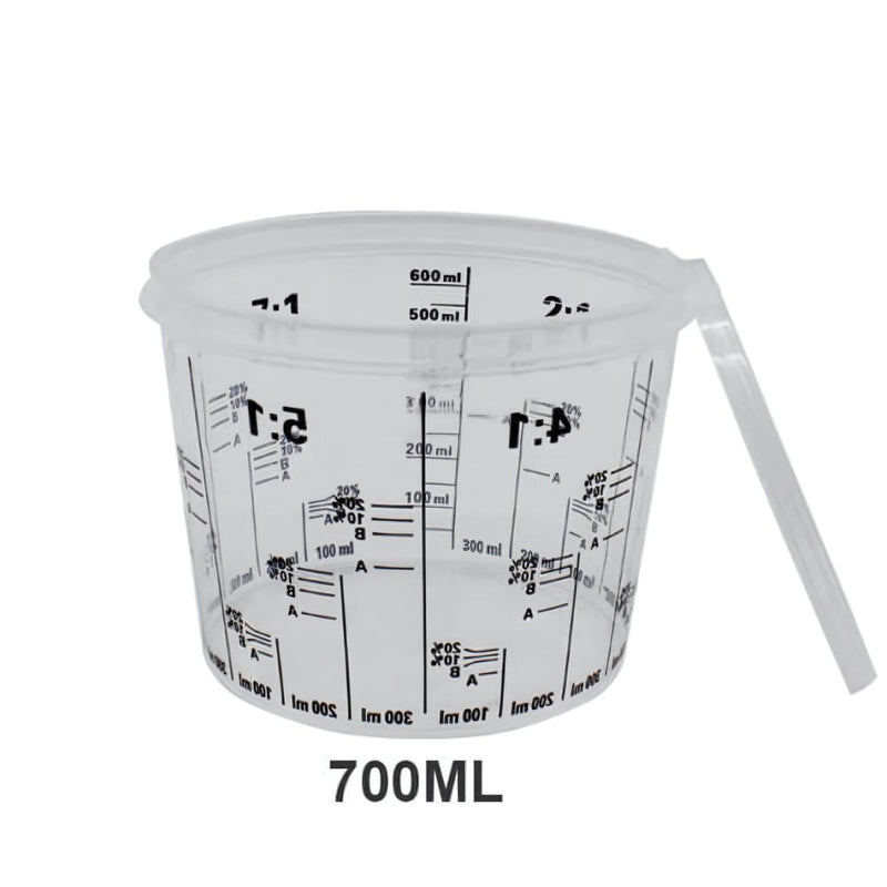 Vaso Medidor para Mezcla de Pintura 700 ml con Tapa Plástica. Resistente con Marcas de Medición.