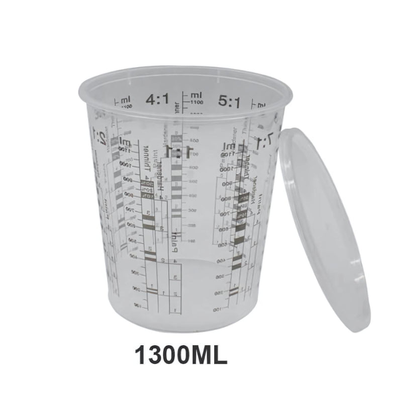 Vaso Medidor de Pintura para Mezcla 1300 ml con Tapa Plástica. Resistente con Marcas de Medición.
