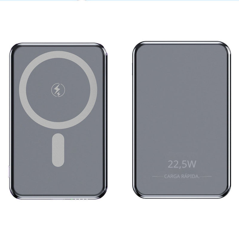 Power Bank Magnético Portátil Gris  10,000mAh 15W Carga Rápida. Ideal con Android y Apple. Bateria Cargador portátil celular.