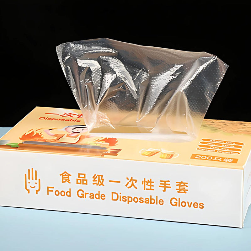 Guantes Desechables Transparentes. (Caja de 200 Piezas). Talla Única, Resistentes y Seguros para Cocina, Limpieza y Uso General.