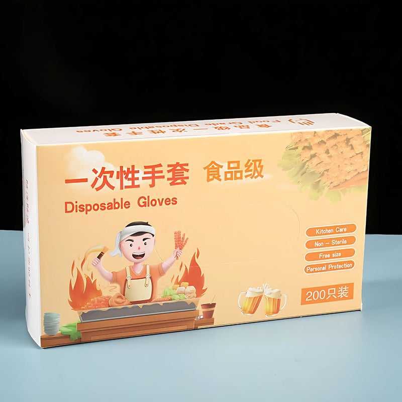 Guantes Desechables Transparentes. (Caja de 200 Piezas). Talla Única, Resistentes y Seguros para Cocina, Limpieza y Uso General.