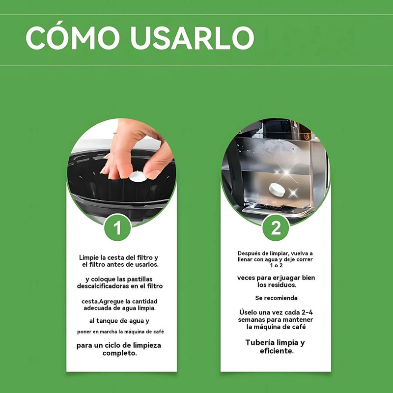 Pastillas Efervescentes para limpieza de Cafeteras Espresso. Tabletas de Limpieza de Maquina de Café. Pack 24 Unidades.
