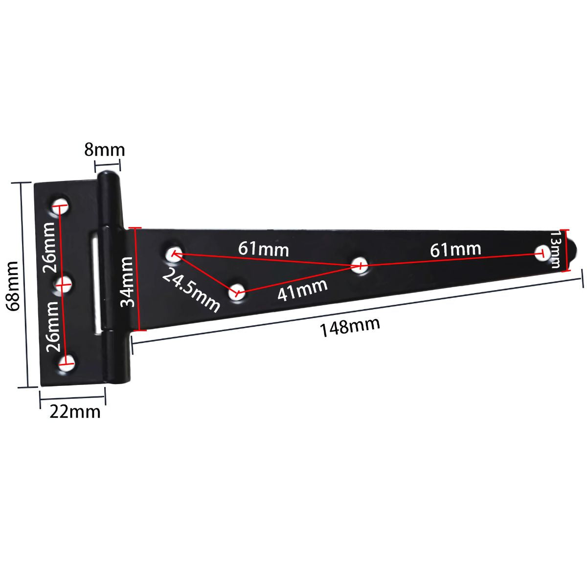 Bisagras Tipo T  6" Para Puertas y Portones. Acero Inoxidable 148 mm Color Negro. 1 pza