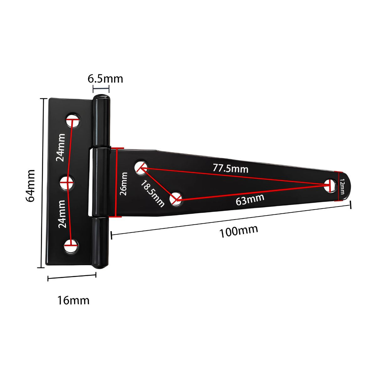 Bisagras Tipo T 4" Para Puertas y Portones. Acero Inoxidable 100 mm Color Negro. (1 pieza).