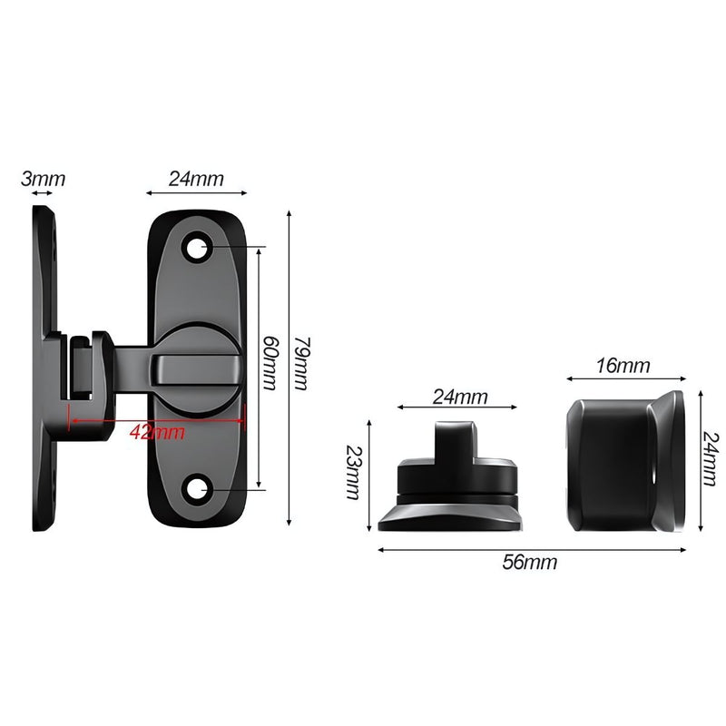 Picaporte Pestillo de Puerta Color Negro. Pasador de Seguridad 7.9×2.4×0.3 cm. Cierre de Aleación de Zinc Antirrobo Instalación sin Clavos ni Pegamento.